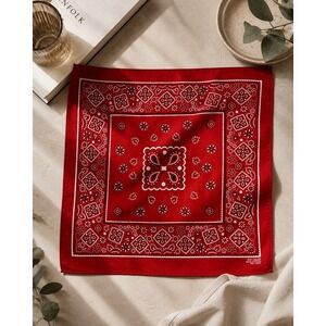 70s Vintage Fast Color Red Cotton Paisley Bandana RN 13960 Square Scarf 21x22